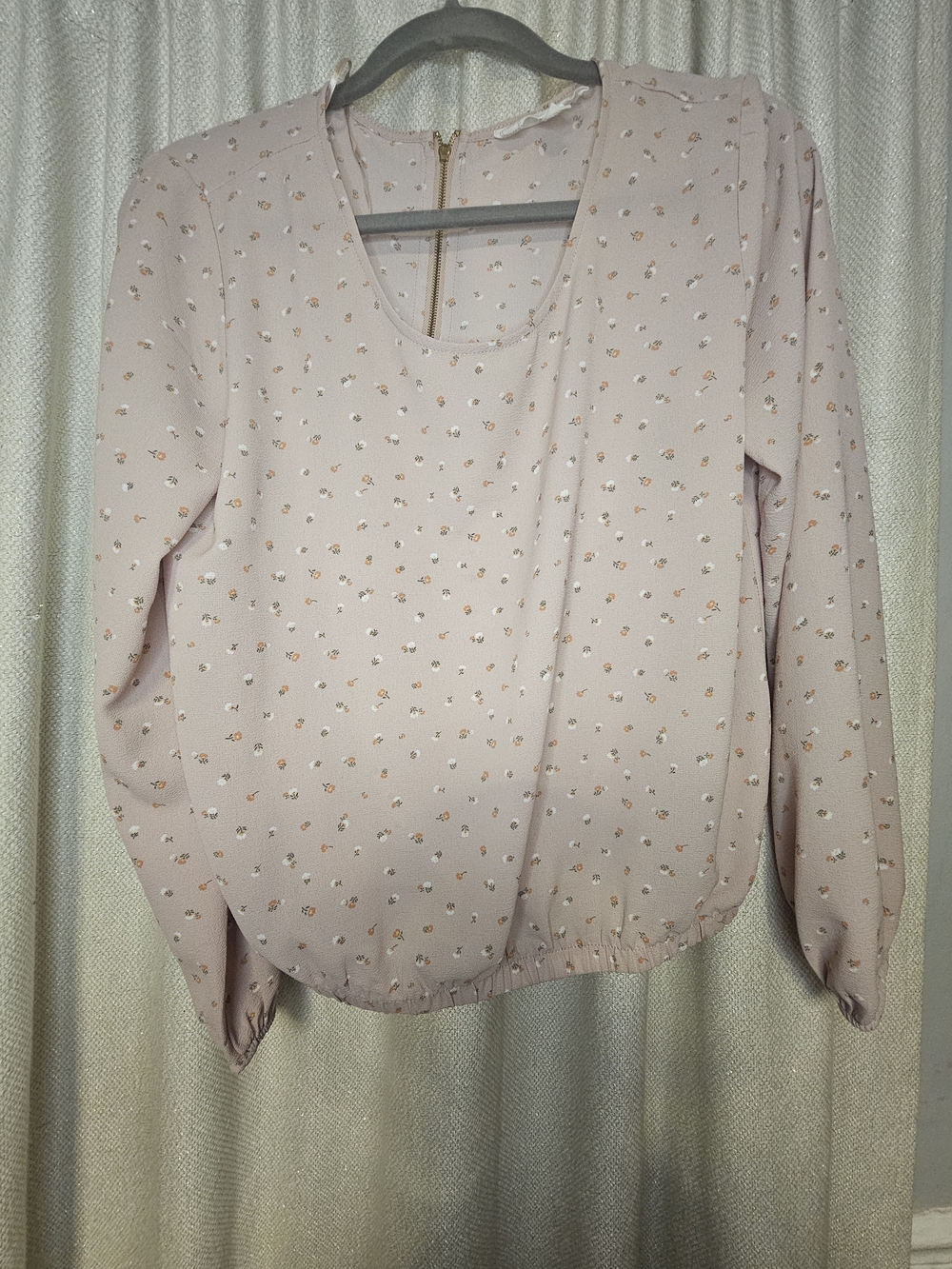 Soft Pink Long Sleeve Floral Blouse